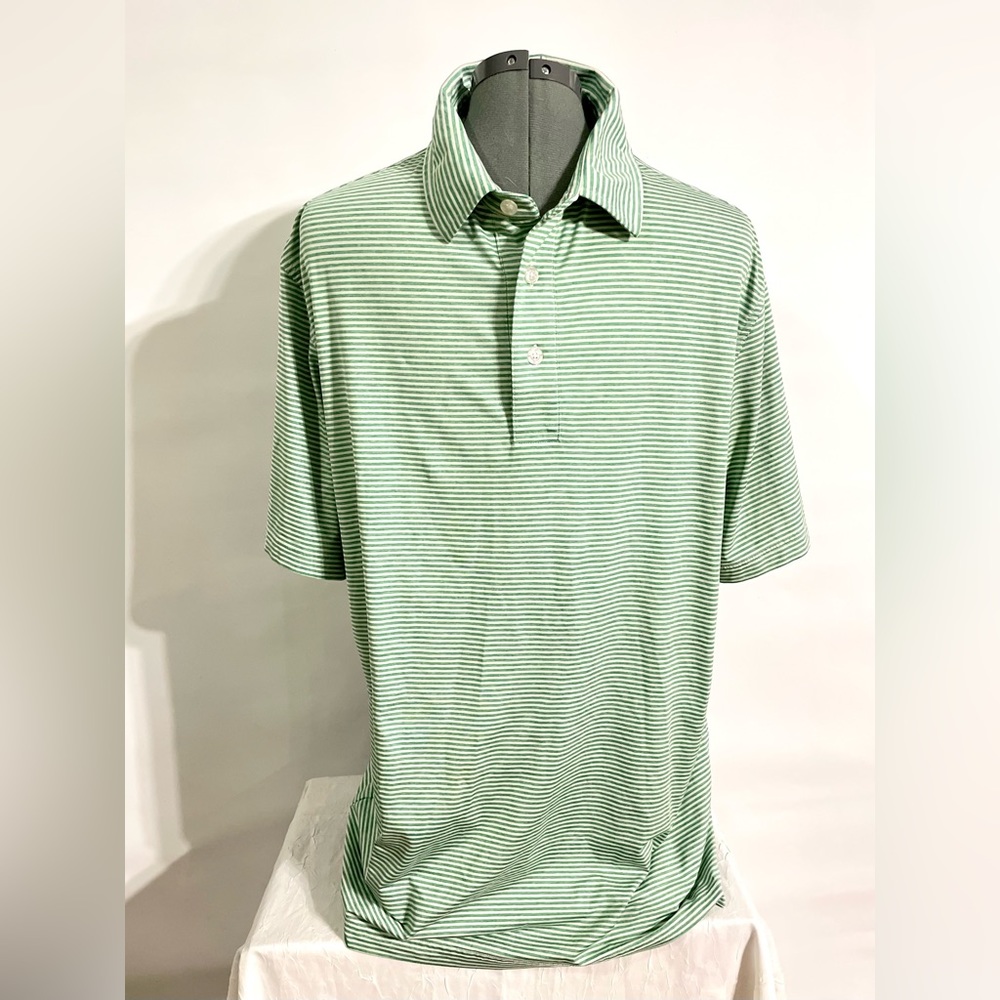 Straight Down Striped Golf Performance Polo Green White Size L